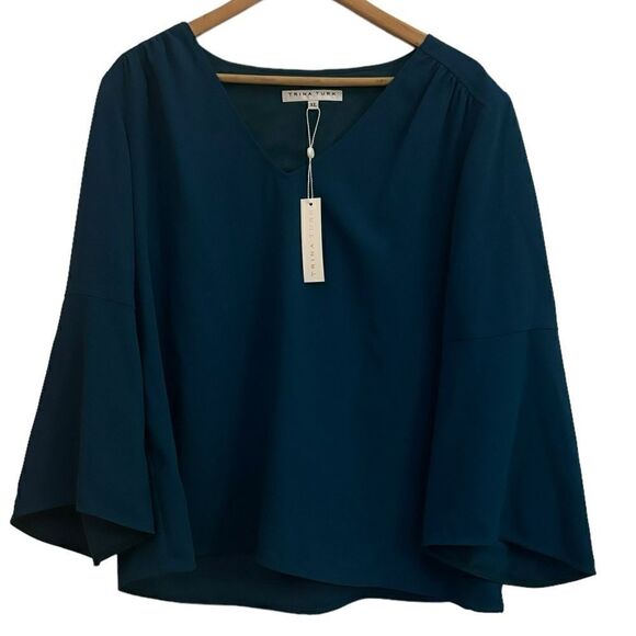 Trina Turk NWT Enamel 3/4 Bell Sleeve Chic Feminine Loose Flowy Top X Large - Picture 2 of 11
